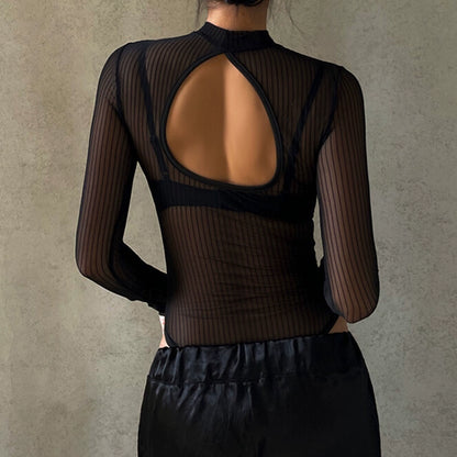 Silm Mesh Jumpsuit Back Cut Out