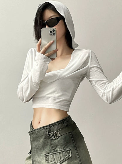 Sexy Hooded Short Tops Women&