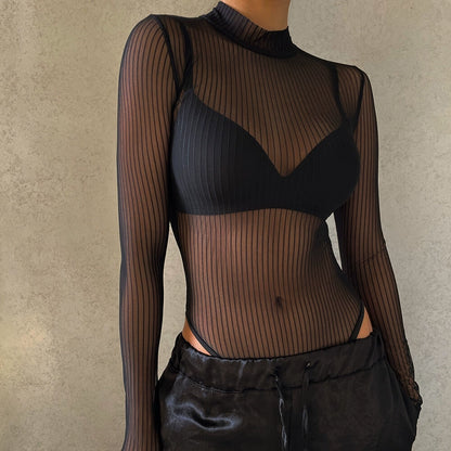 Silm Mesh Jumpsuit Back Cut Out