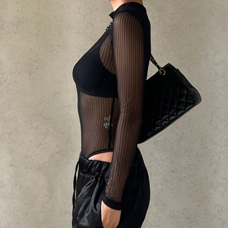 Silm Mesh Jumpsuit Back Cut Out