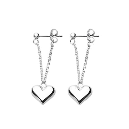 Romantic Heart Pendant Tassels Dangle Earrings Sterling Silver