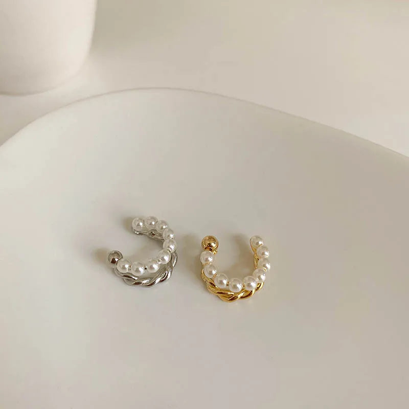 Pearl Tassel Clip Earrings