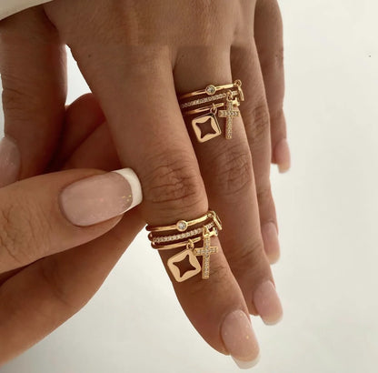 Trendy 18 K Gold Plated Sun Rings Natural Stone