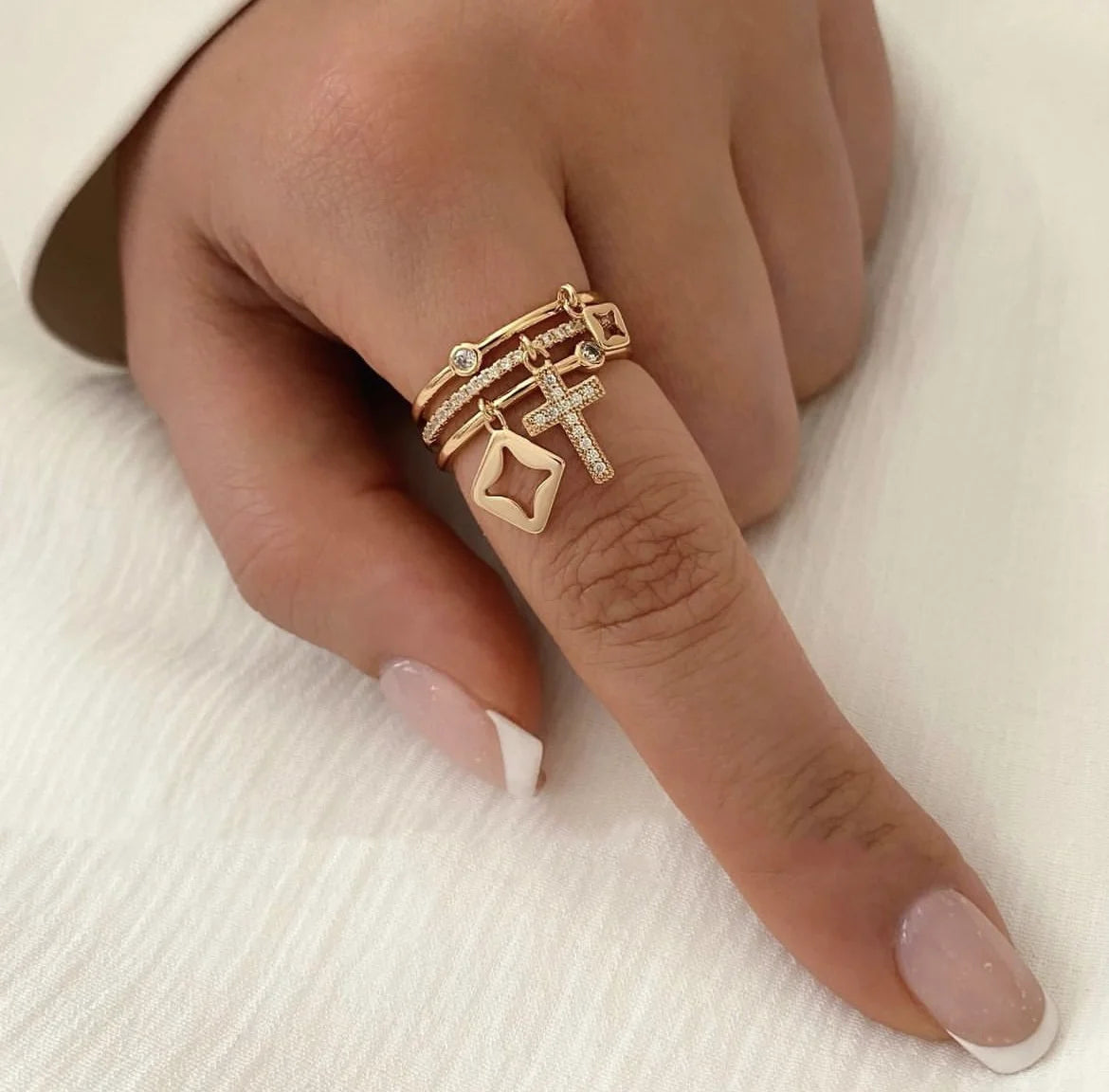 Trendy 18 K Gold Plated Sun Rings Natural Stone