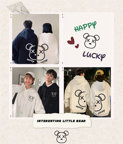 Bear Puzzle Graphic Loose Couple Hoodies Cotton