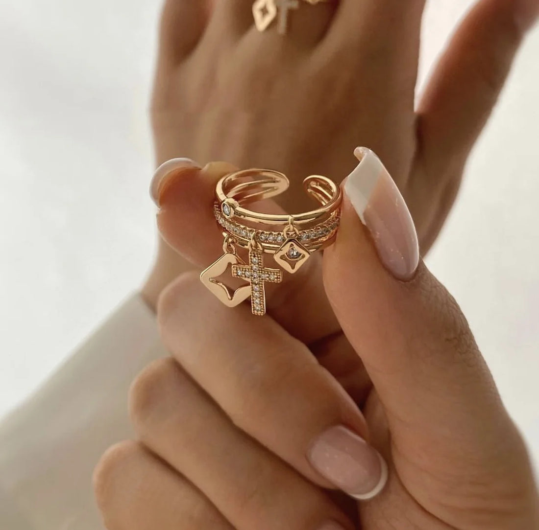 Trendy 18 K Gold Plated Sun Rings Natural Stone