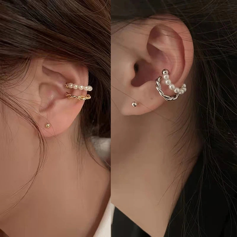 Pearl Tassel Clip Earrings