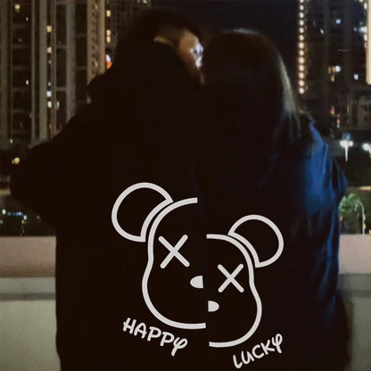 Bear Puzzle Graphic Loose Couple Hoodies Cotton