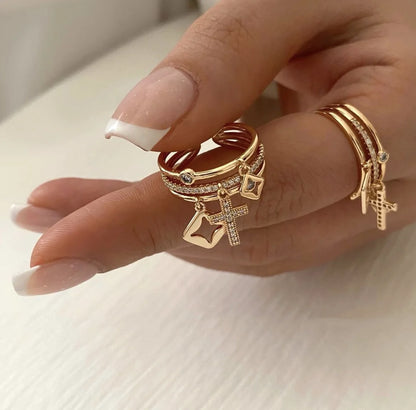 Trendy 18 K Gold Plated Sun Rings Natural Stone