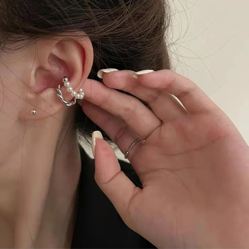 Pearl Tassel Clip Earrings