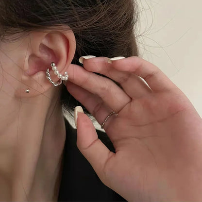 Pearl Tassel Clip Earrings