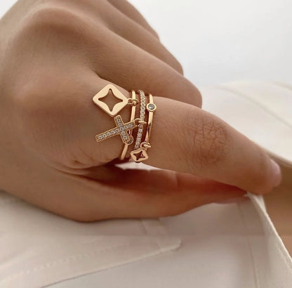Trendy 18 K Gold Plated Sun Rings Natural Stone