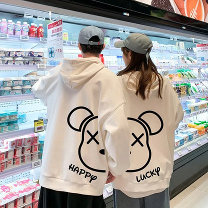 Bear Puzzle Graphic Loose Couple Hoodies Cotton