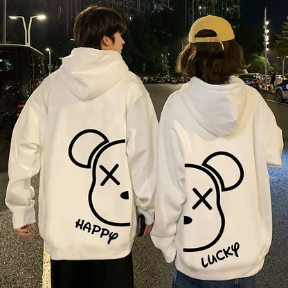 Bear Puzzle Graphic Loose Couple Hoodies Cotton