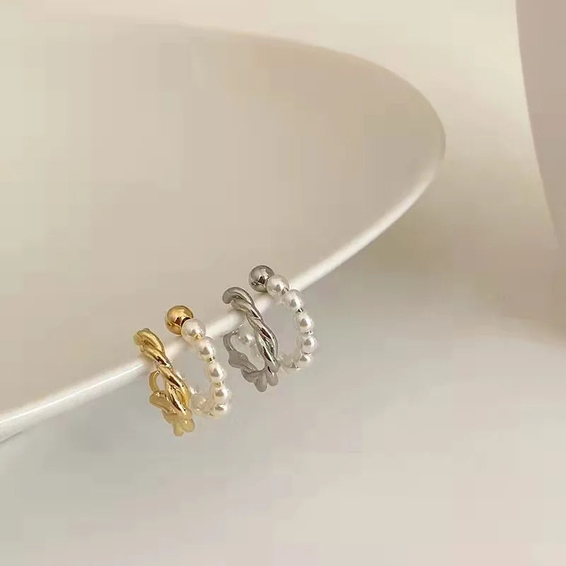 Pearl Tassel Clip Earrings