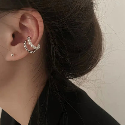 Pearl Tassel Clip Earrings